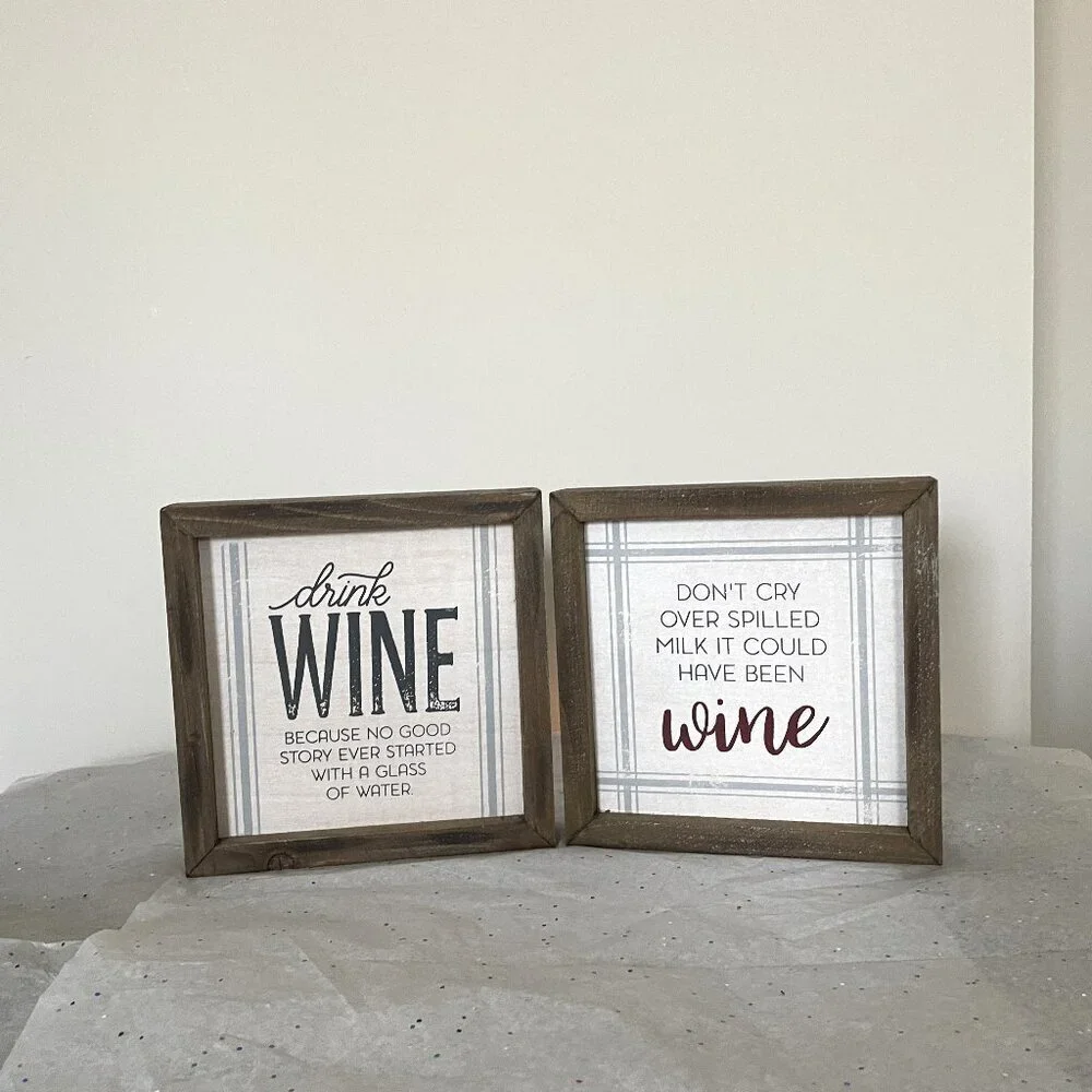 Kirklands 2 Wood Blocks 6x6 Wine Farmhouse
